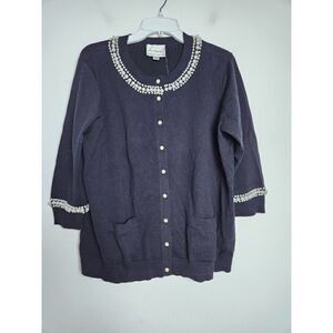 NWOT Linea by Louis Dell'Olio Black w/ White Pearls Cotton Button Up Cardigan 1X